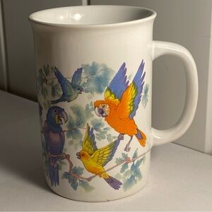 Vintage Otagiri Parrots Cup MUG Tropical Birds Macaws Painted Art Ceramic Mug